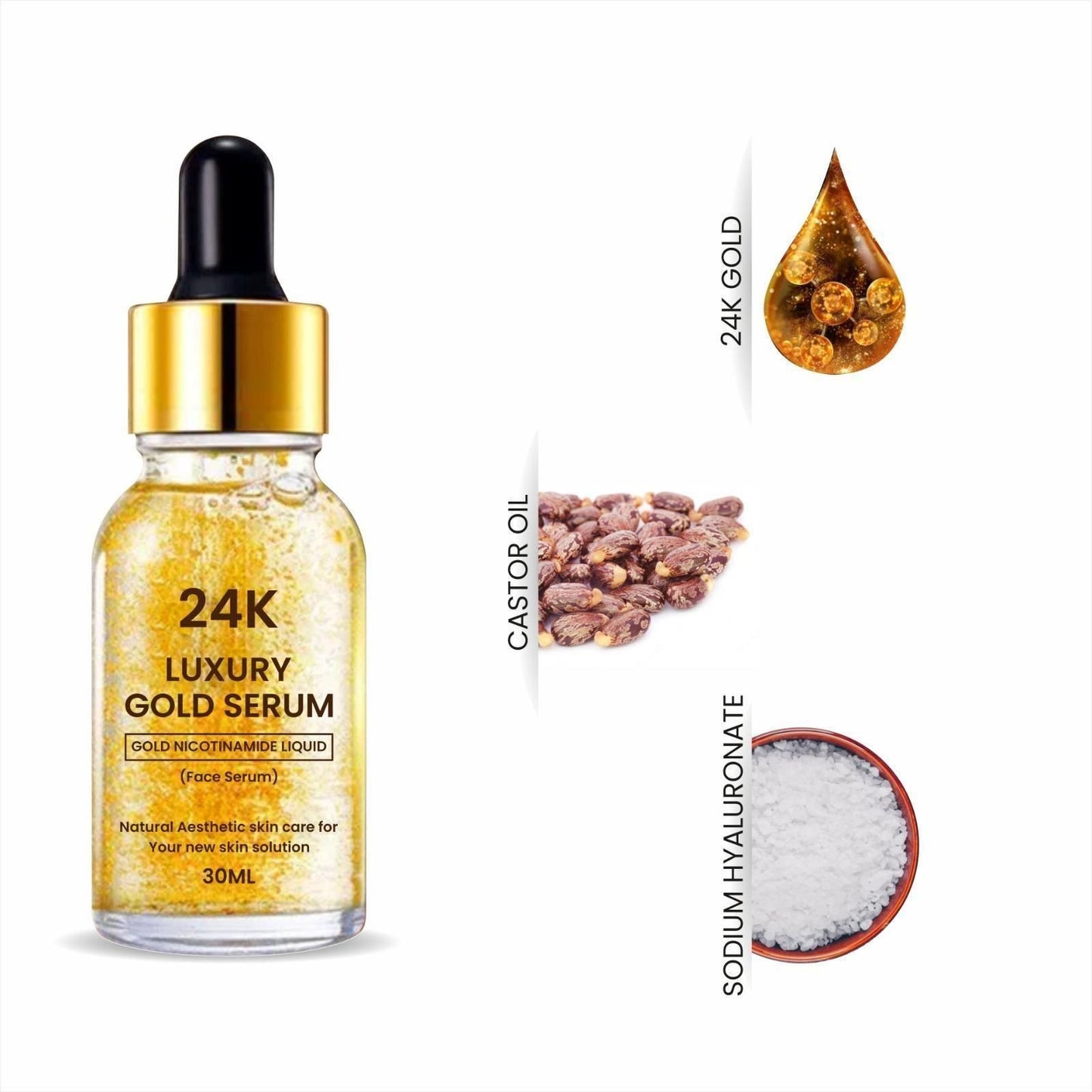 24K Gold Luxury Face Serum (Contains Real Gold Flakes) | Skin Brightening, Anti-Ageing, Dark Circles, Fine Lines