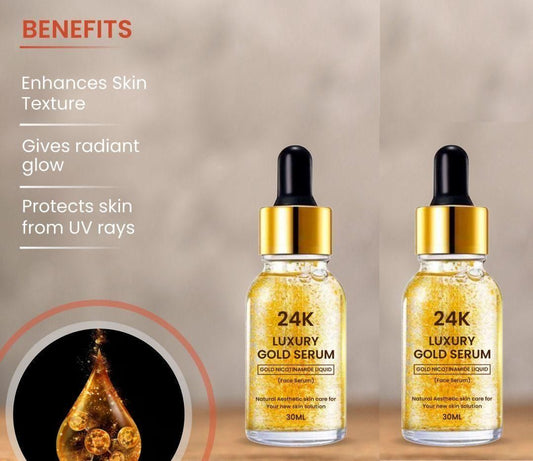 24K Gold Luxury Face Serum (Contains Real Gold Flakes) | Skin Brightening, Anti-Ageing, Dark Circles, Fine Lines
